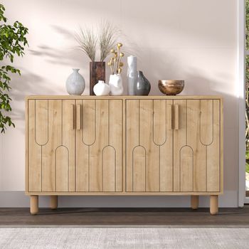 Aparador de 4 puertas con aspecto de madera y diseño gráfico 120 x 73