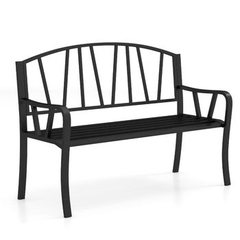Costway Banco de Jardín de Metal para 2-3 Personas con Reposabrazos Curvados 129 x 53 x 93 cm Negro