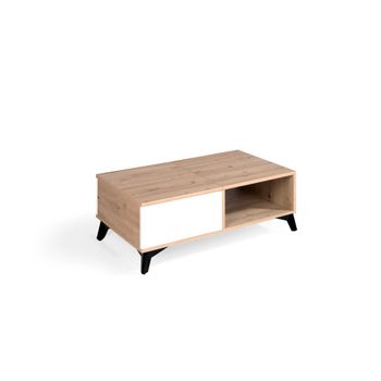 Mesa de centro COLONIA en MDF roble/blanco y patas negro mate.