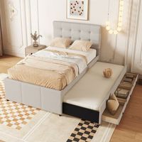 cama tapizada 90x200 con cama nido 90x190 tres cajones y cabecero regulable beige