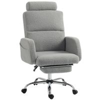 homcom silla de escritorio silla de oficina con reposapies tapizada en borreguito con respaldo reclinable reposacabezas ajustable gris claro   aosom espana