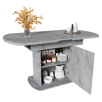 Mesa De Comedor Extensible Ovalada De 110/130 X 70 X 75 Cm, Con Espacio De Almacenamiento, Color Gris