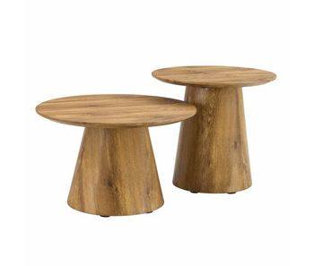 Set de mesas de centro redondas 50x48 cm + 60x35 cm - mdf acabado madera natural, diseño apilable, base estable para salón o lounge - color madera