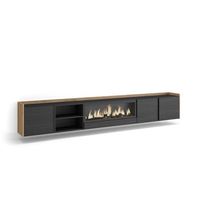 mueble tv television muebles de salon almacenaje 315x50x35 cm para tv hasta 80 chimenea electrica xxl colgado suspendido estilo moderno negro y roble