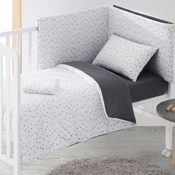 Funda Nórdica Cuna 100% Algodón Diseño Estrellas 60 X 120 Cm - Gris - Burrito Blanco