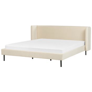 Cama Con Somier De Terciopelo Beige Claro 180 X 200 Cm Cabecero Patas Negras Arette