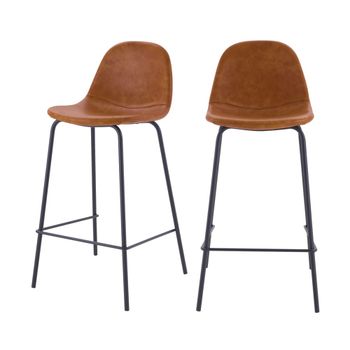 Set de 2 taburetes para isla de cocina en sintético camello 65 cm