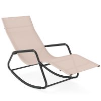 costway tumbona mecedora de exterior con reposabrazos y estructura de metal sillon de relax para patio terraza carga 160kg beige