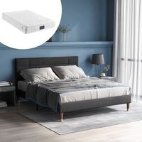 cama con cabecero - 140 x 200 cm - tejido de lino - gris  colchon