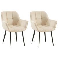 set de 2 silla de comedor con reposapies en terciopelo crema