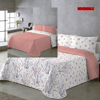 UNIFABRIC HOME TEXTIL Colcha Bouti Primavera Verano Reversible Color Coral Mod.VARELIA  Cama 90 ,105,135 y 150  Ligeras y Suaves ,Incluye fundas de cojín,Termosellada No hace bolitas y fácil planchado