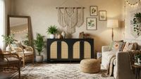 aparador vintage negro con 4 puertas curvas de ratan