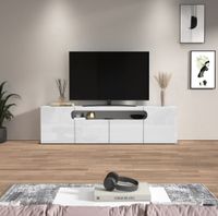 mueble tv 4 puertas 1 nicho 200 cm efecto madera color blanco brillo