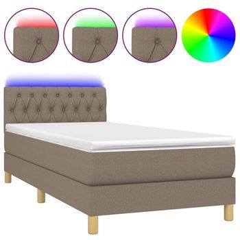 Cama Box Spring Con Colchón Led Tela Gris Taupe 90x200 Cm Vidaxl