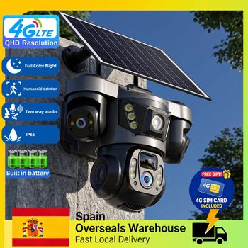 Cámara Solar 4G con SIM, 3 Lentes, 3 Pantallas, Detección Humana PIR para Exteriores, Batería de Bajo Consumo, Cámara IP con Visión Nocturna PIR, V380 Pro, Zoom 10X, Impermeable, CCTV, Protección de