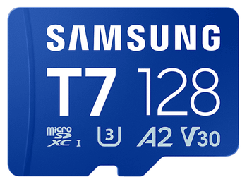 Tarjeta Micro SDXC - Samsung T7 MB-MB128T, 128 GB, Lectura hasta 170 MB/s, UHS Clase 3, A2, V30, Azul