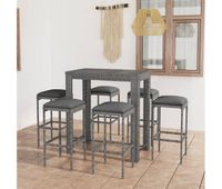 set muebles bar jardin 7 piezas y cojines ratan sintetico gris vidaxl