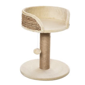 PawHut Árbol Rascador para Gatos Pequeño 49 cm Torre para Gatos con Poste de Yute Cama y Bola Colgante 40x40x49 cm Café