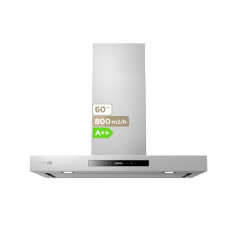 EVVO Campana Extractora CE32 60 cm Ancho Decorativa,  Inox, Potencia 800 m³/h, Filtros de Aluminio y Carbón, Táctil y Gestual