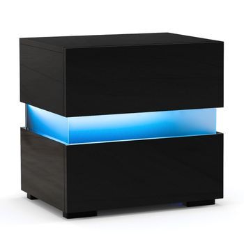 Mesita De Noche Led Con 2 Cajones Y Mando A Distancia Y Mesita De Noche Con Iluminación Dinámica/estática