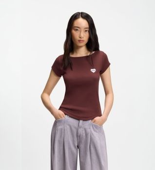 BOSS para mujer. 50556997 Camiseta Etine marrón oscuro (XS), Casual, Algodón, Manga corta
