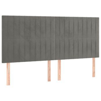 Cabecero Cama Mueble De Dormitorio Con Luces Led Terciopelo Claro 200 X 5 X 118/128 Cm Gris M02_0002631