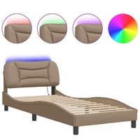 cama para adulto  cama individual  estructura de cama con led cuero sintetico capuchino 90x200 cm