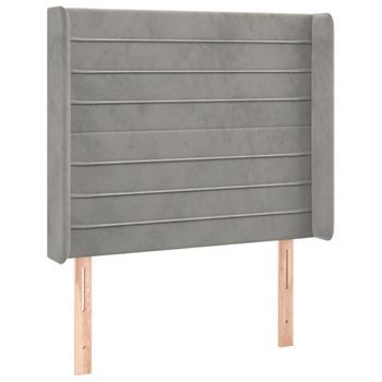 Cabecero Cama Mueble De Dormitorio Con Led De Terciopelo Claro 93 X 16 X 118/128 Cm Gris M02_0001527