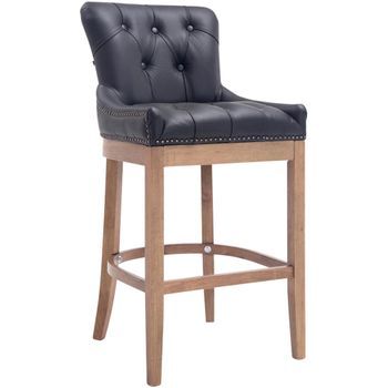 Taburete Lakewood Cuero Aútentico & Madera Clara Cuero Auténtico Negro 57x55x109 Cm Clp