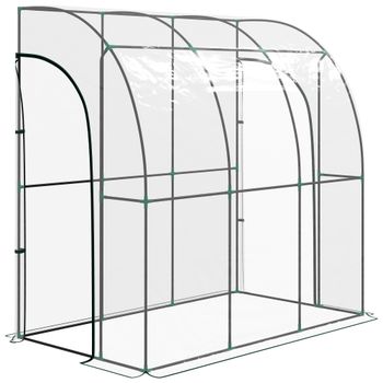 Outsunny Invernadero adosado para jardín, invernadero para balcón, cubierta reforzada de PVC, 2 puertas enrollables, 214 x 118 x 212 cm, transparente   Aosom España