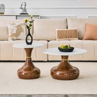 set 2 mesas de centro - mueble de salon - metal - blanco y nogal 70x70x4250x50x515cm
