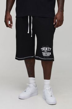 Plus Oversized Waffle Graphic Shorts, Negro