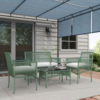 Conjunto 2 Sillones+1 Sofá+1 Mesa De Jardín De Pe-outsunny. Verde