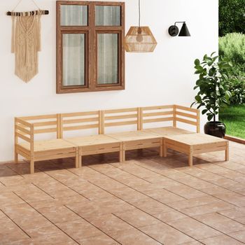 Conjunto De Muebles De Jardín 5 Uds | Mesa Y Sillas Madera Maciza Pino Cfw213950
