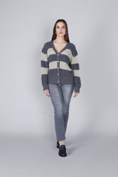 cárdigan de rayas con lurex multigrey