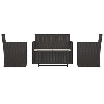 Muebles De Jardín Con Cojines 4 Uds | Mesa Y Sillas Ratán Sintético Negro