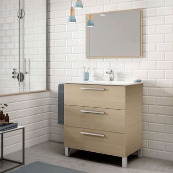 Mueble Baño Melamina  Con Lavamanos - Roble