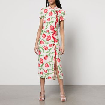 Kitri Leia Floral-Print Satin-Crepe Midi Dress - UK 8