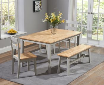 Chiltern 150cm Oak and Grey Painted Dining Table Set with Benches and Chairs - Oak and Grey, 2 Chairs