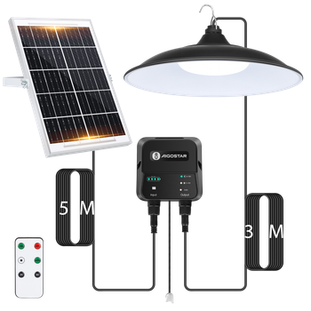 Aigostar - Lámpara solar exterior con mando a distancia y cuerda de tracción, cable de 8 m, batería de gran capacidad de 6000 mAh, gran panel solar, IP65. Luz Solar para interior/exterior, jardín, camping