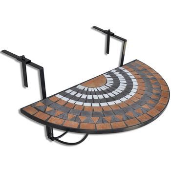 Mesa De Balcón，mesa Para Exteriores，mesa De Patio Colgante Mosaico Terracota Y Blanco