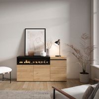 aparador efecto madera roble y negro 150x35x75cm chimenea efecto fuego