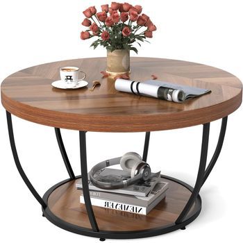 Mesa De Centro Costway De 2 Niveles (45 X 80 X 80 Cm - Metal - Natural)