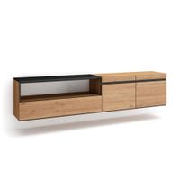 mueble tv efecto madera roble y negro 200x35x45cm colgado