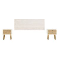 cabecero acabado madera maciza natural  2 mesitas dos cajones color blanco  cera medidas cabecero 155 x 60 x 2 cm