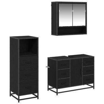 Juego De Muebles De Baño 3 Uds. Roble Negro 80 X 33 X 60 Cm Vidaxl