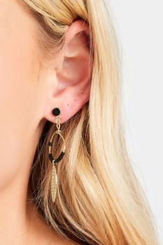 Pendientes Dorados Y Negros De Hojas