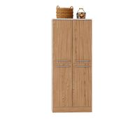 armario despensa de cocina 76x42x180 cm - 4 puertas estilo frigorifico estantes ajustables gran capacidad con tiradores metalicos y sistema antivuelco - blanco y natural