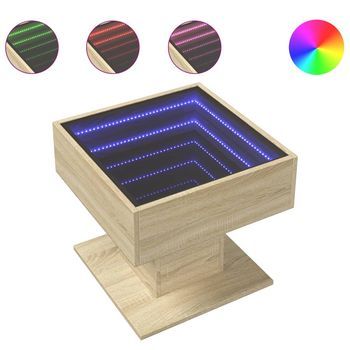 Mesa De Centro，mesa Auxiliar，mesita De Centro Y Led Madera Ingeniería Roble Sonoma 50x50x45 Cm