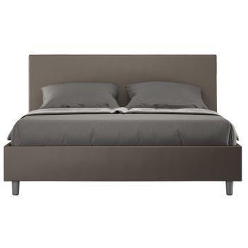 Cama De Matrimonio 160x200 Cm Polipiel Marrón Adelyne Con Somier Y Arcón-color Marrón-ropa De Cama 200x200 Cm-opción Con Base Y Sin Caja
